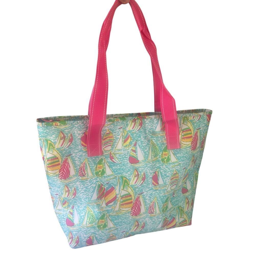 Lilly Pulitzer Insulated Tote Bag Sailboat Print Beach Cooler Bag + Corkscrew